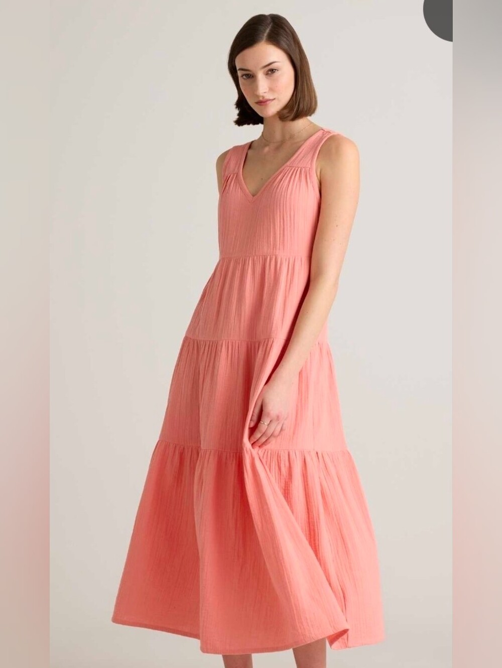 100% Organic Cotton Gauze Tiered Maxi Dress- Large- Peach